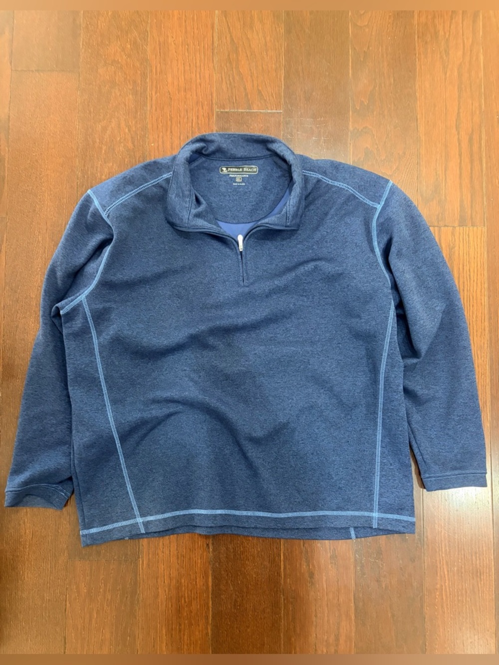 0017-Pebble Beach Blue Half-Zip Sweater with Contrast Stitch